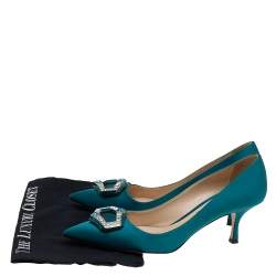 Prada Blue Satin Crystal Embellished Pointed Toe Pumps Size 39.5