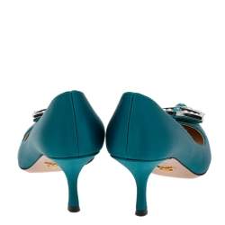 Prada Blue Satin Crystal Embellished Pointed Toe Pumps Size 39.5