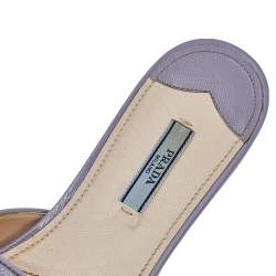 Prada Lilac Saffiano Patent Leather Crystal Embellished Slide Sandals Size 40