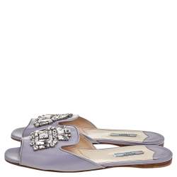 Prada Lilac Saffiano Patent Leather Crystal Embellished Slide Sandals Size 40