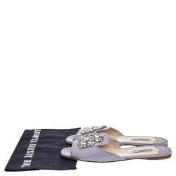 Prada Lilac Saffiano Patent Leather Crystal Embellished Slide Sandals Size 40