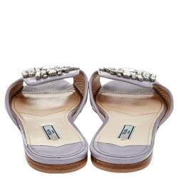 Prada Lilac Saffiano Patent Leather Crystal Embellished Slide Sandals Size 40