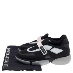 Pre Owned حذاء رياضي برادا كلاود باست مطاط وشبك أسود بلزق فيلكرو عنق منخفض مقاس 36 