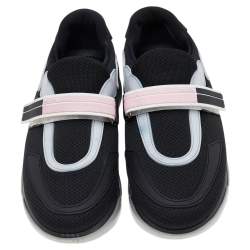 Pre Owned حذاء رياضي برادا كلاود باست مطاط وشبك أسود بلزق فيلكرو عنق منخفض مقاس 36 