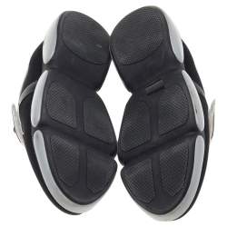 Pre Owned حذاء رياضي برادا كلاود باست مطاط وشبك أسود بلزق فيلكرو عنق منخفض مقاس 36 