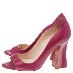 Pre Owned Prada Pink Leather Open Toe Block Heel Pumps Size 36