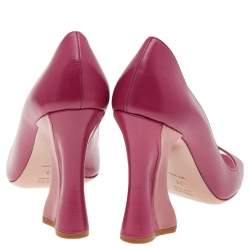 Pre Owned Prada Pink Leather Open Toe Block Heel Pumps Size 36