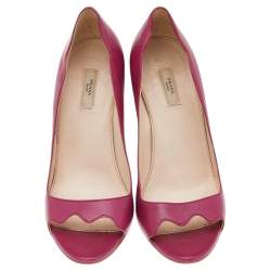 Pre Owned Prada Pink Leather Open Toe Block Heel Pumps Size 36
