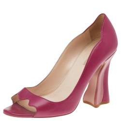 Pre Owned Prada Pink Leather Open Toe Block Heel Pumps Size 36