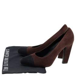 Pre Owned Prada Brown/Black Suede Cap Toe Platform Pumps Size 36.5