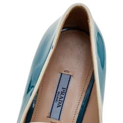 Pre Owned Prada Blue Patent Leather Embellished Slip On Loafers Size 39