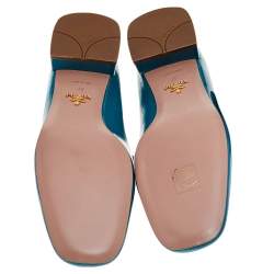 Pre Owned Prada Blue Patent Leather Embellished Slip On Loafers Size 39