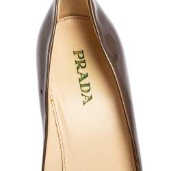 Pre Owned Prada Gold Patent Leather Crystal Embellished Peep Toe Pumps Size 39