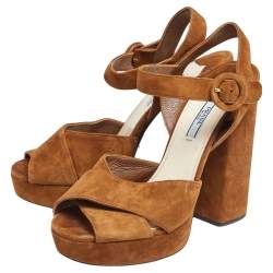 Prada Brown Suede Crisscross Ankle-Strap Sandals Size 39
