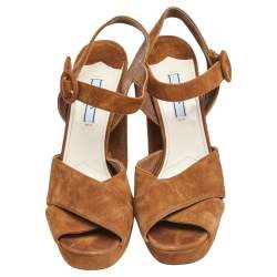 Prada Brown Suede Crisscross Ankle-Strap Sandals Size 39