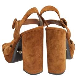 Prada Brown Suede Crisscross Ankle-Strap Sandals Size 39