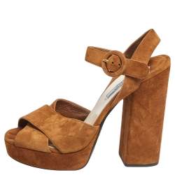 Prada Brown Suede Crisscross Ankle-Strap Sandals Size 39