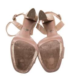 Pre Owned Prada Beige Patent Leather Platform Ankle Strap Sandals Size 39
