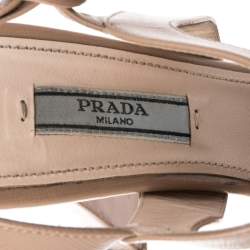 Pre Owned Prada Beige Patent Leather Platform Ankle Strap Sandals Size 39