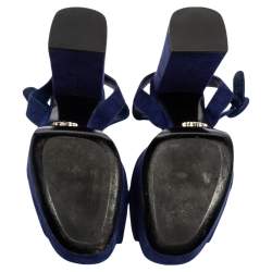 Pre Owned Prada Blue Suede Platform Ankle Strap Sandals Size 39