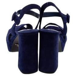 Pre Owned Prada Blue Suede Platform Ankle Strap Sandals Size 39