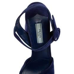Pre Owned Prada Blue Suede Platform Ankle Strap Sandals Size 39