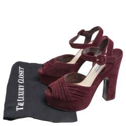 Prada Burgundy Suede Platform Ankle Strap Sandals Size 39