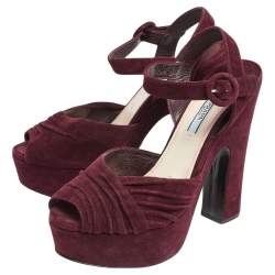 Prada Burgundy Suede Platform Ankle Strap Sandals Size 39