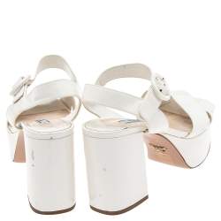 Prada Cream Patent Leather Criss Cross Platform Ankle Strap Sandals Size 37.5