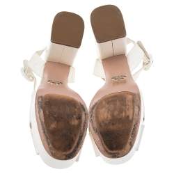 Prada Cream Patent Leather Criss Cross Platform Ankle Strap Sandals Size 37.5