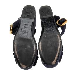 Pre Owned Prada Navy Blue Suede Criss Cross Platform Ankle Strap Sandals Size 37.5