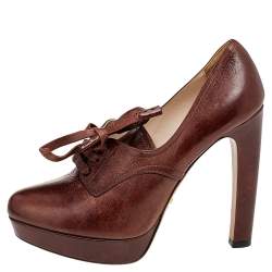 Pre Owned Prada Brown Leather Lace Up Booties Size 38