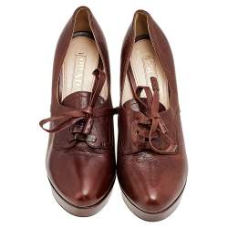 Pre Owned Prada Brown Leather Lace Up Booties Size 38