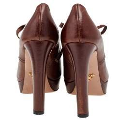 Pre Owned Prada Brown Leather Lace Up Booties Size 38