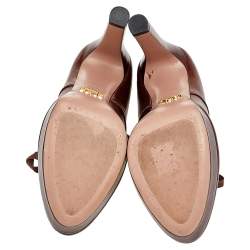 Pre Owned Prada Brown Leather Lace Up Booties Size 38