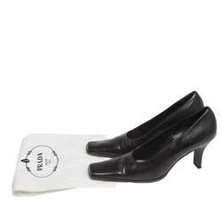 Pre Owned Prada Black Leather Block Heel Square Toe Pumps Size 38