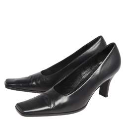 Pre Owned Prada Black Leather Block Heel Square Toe Pumps Size 38