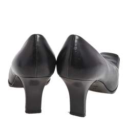 Pre Owned Prada Black Leather Block Heel Square Toe Pumps Size 38