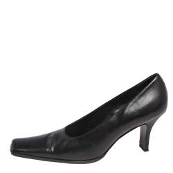 Pre Owned Prada Black Leather Block Heel Square Toe Pumps Size 38