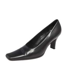 Pre Owned Prada Black Leather Block Heel Square Toe Pumps Size 38