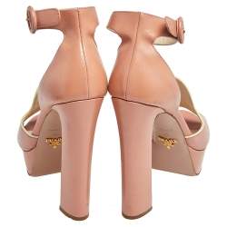 Pre Owned Prada Pink Patent Saffiano Leather Platform Block Heel Ankle Strap Sandals Size 40