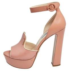 Pre Owned Prada Pink Patent Saffiano Leather Platform Block Heel Ankle Strap Sandals Size 40