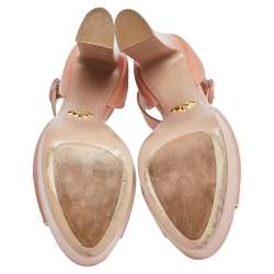 Pre Owned Prada Pink Patent Saffiano Leather Platform Block Heel Ankle Strap Sandals Size 40
