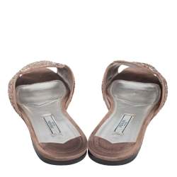 Pre Owned Prada Bronze Glitter Flat Slides Size 38