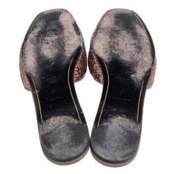 Pre Owned Prada Bronze Glitter Flat Slides Size 38