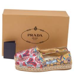 Pre Owned Prada Multicolor Brocade Fabric Espadrille Flats Size 36