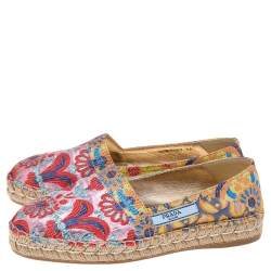 Pre Owned Prada Multicolor Brocade Fabric Espadrille Flats Size 36