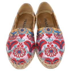 Pre Owned Prada Multicolor Brocade Fabric Espadrille Flats Size 36
