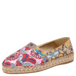 Prada Multicolor Brocade Fabric Espadrille Flats Size 36