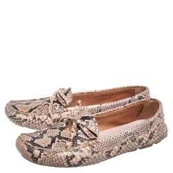 Pre Owned Prada Beige/Black Python Leather Bow Detail Loafers Size 41